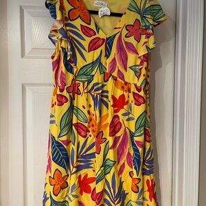 Yellow Red Sundress with Flutter Cap Sleeves